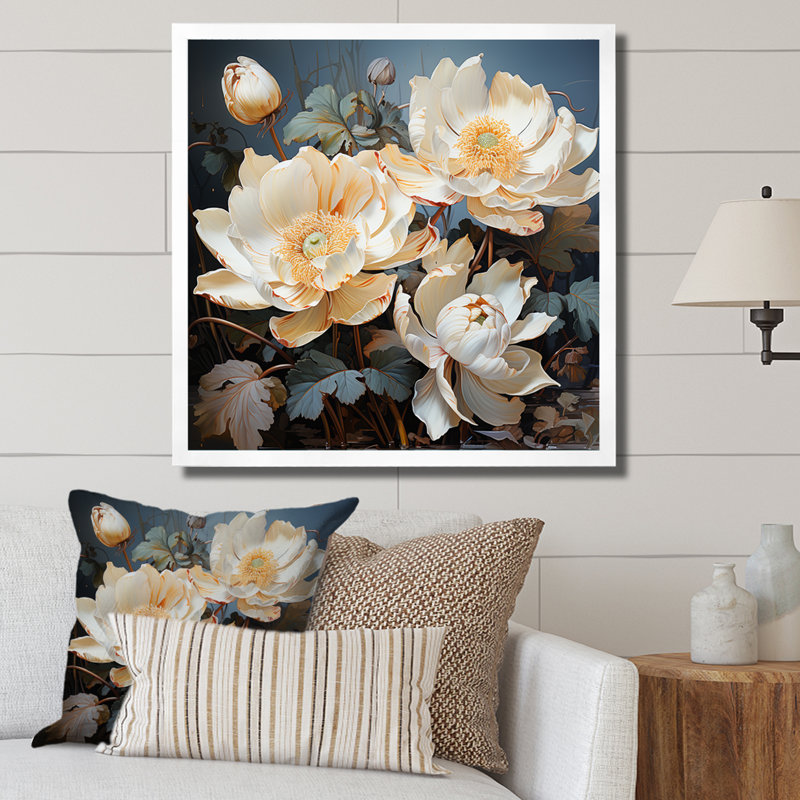 Lotus Bliss Unveilé IV sur toile, H 24 po x l 24 po x P 1 po, Cadre simple blanc