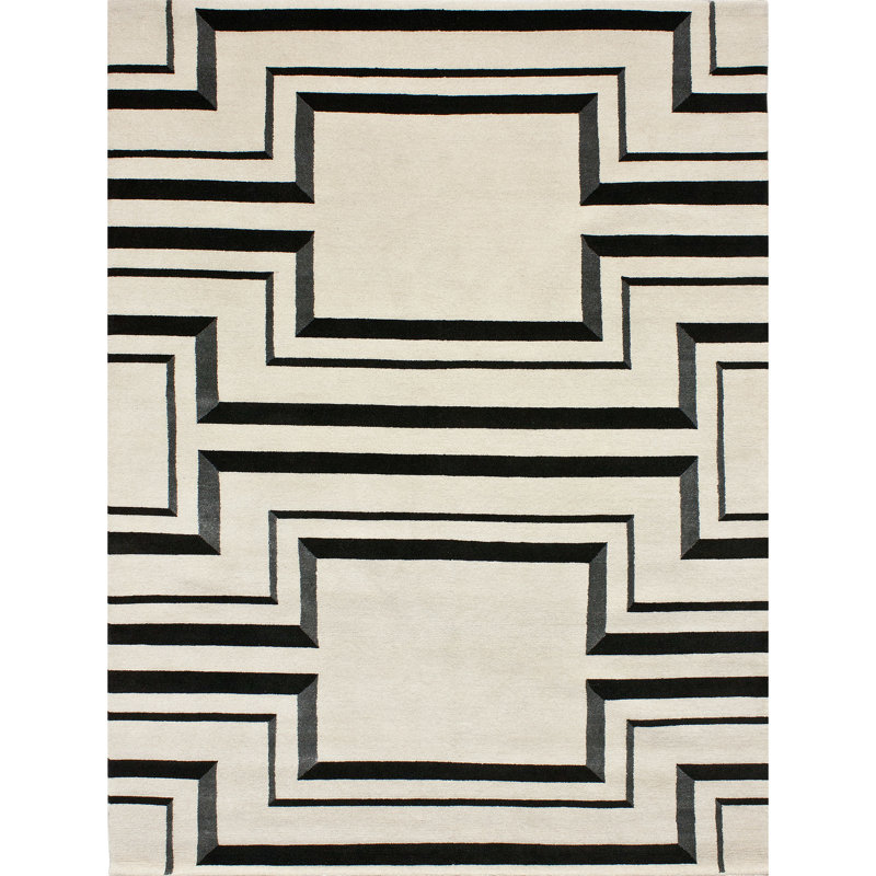Geometric Area Rug in Black/Ivory, Rectangle 6' x 9'