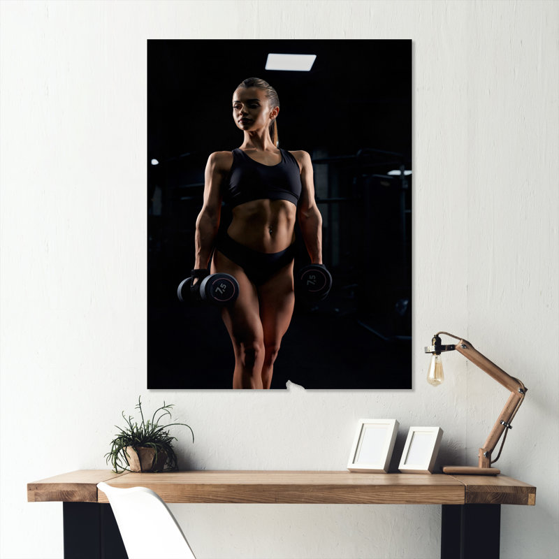 Haltérophile femme Gym Portrait I - décoration murale en métal haltérophile, H 32 po x l 16 po x P 1 po