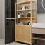 Étagère de rangement à deux portes de 64 pouces de hauteur à deux portes avec tiroirs et 2 tablettes ouvertes pour le rangement multi-scène, serviettes de bain de grande capacité de couleur naturelle, avec tablettes intérieures