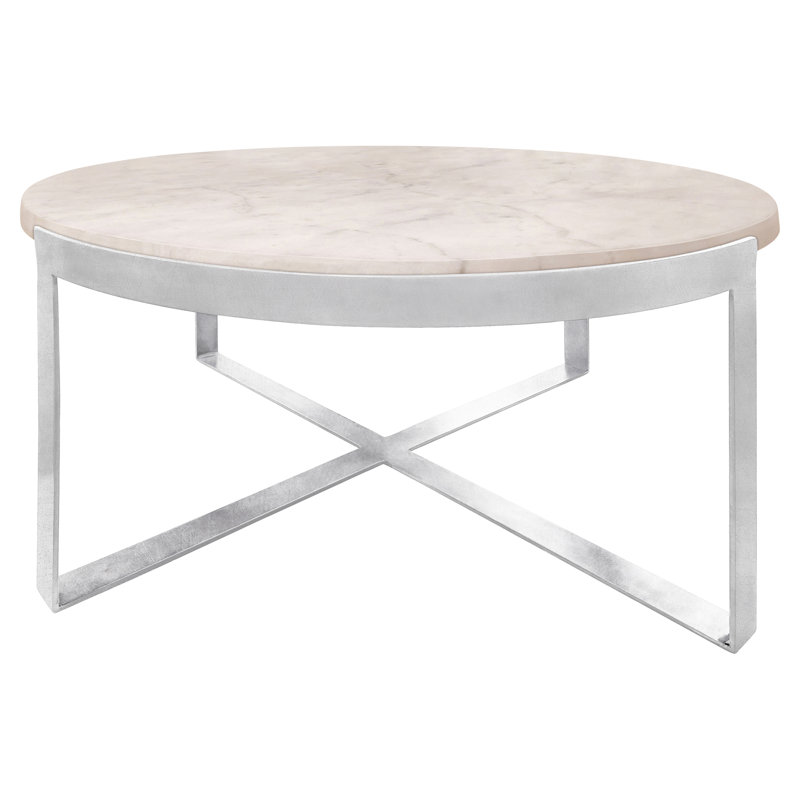 Los Angeles Cross Legs Coffee Table, Silver Leaf, Carrera Marble