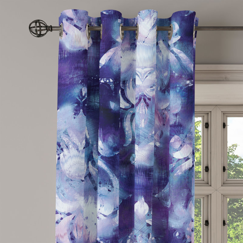 East Urban Home Damask Grommet Curtain Victorian Vibe Cosmic Colors Quartz Lavender Ceil Blue, 50" W 84" L
