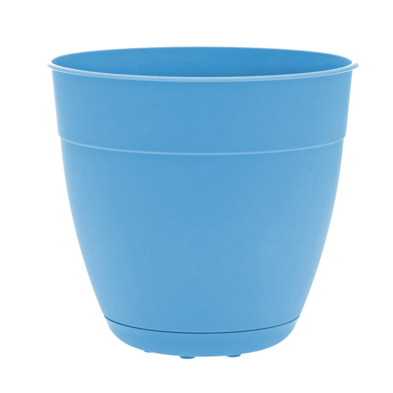 Jardinière intérieure / extérieure en plastique recyclé Dayton avec soucoupe attachée, Bleu océan