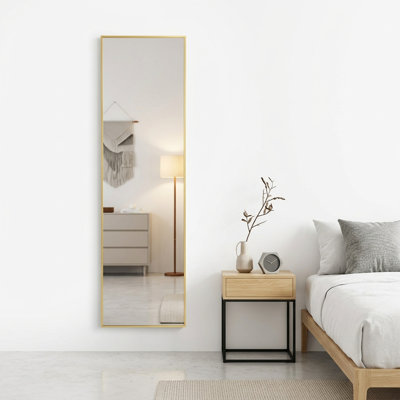 59" x 16" Aluminum Alloy Full Length Mirror, Rectangle Wall or Floor Standing Mirror with Stand