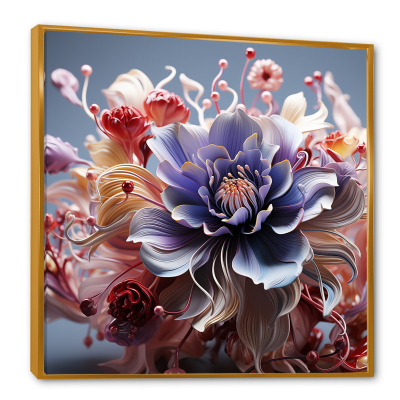 Abstrait floral chuchotement sur toile, H 24 po x l 24 po x P 1 po, Cadre flottant doré