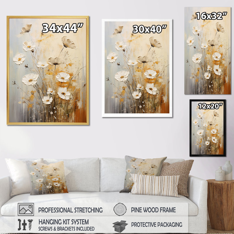 Beige Wildflowers Breeze I sur toile, Cadre naturel flottant, H 32 po x l 24 po