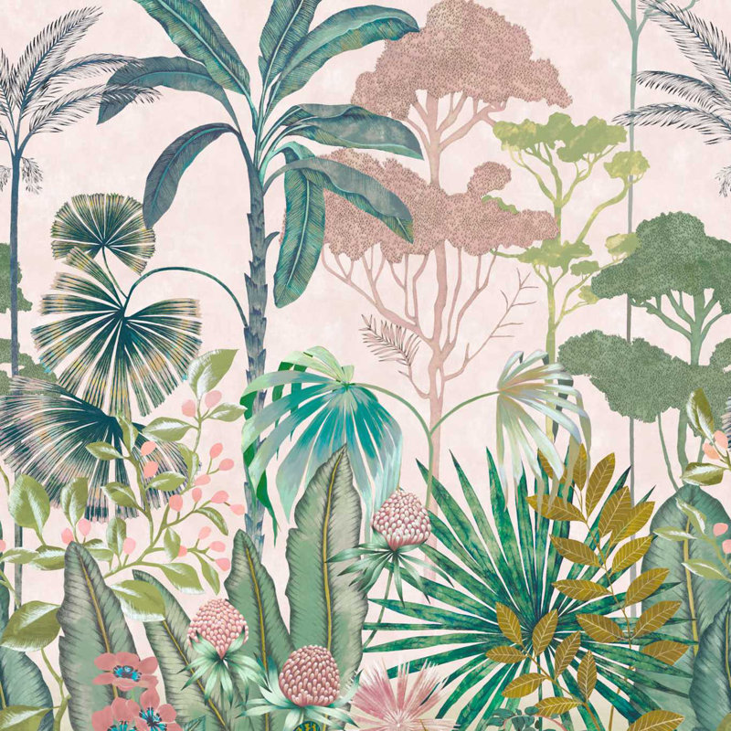 Floreana Wallpaper, Bleached Coral/Succulent/Fig Leaf