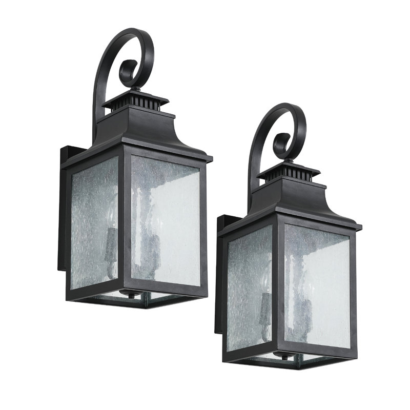Matte Black 2 Light Vintage Outdoor Wall Lantern, 2 Lights