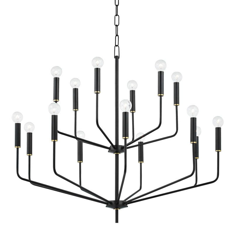 Aged Brass and Black 15-Light Candle Style Chandelier