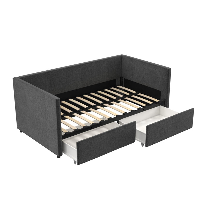 Dmitry Upholstered Daybed with Drawers, Gray, Twin