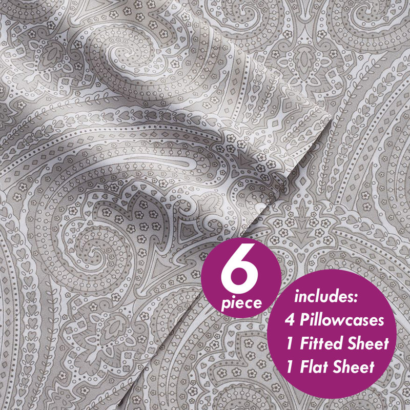 Ensemble de draps en microfibre à motif cachemire avec taies d'oreiller en prime