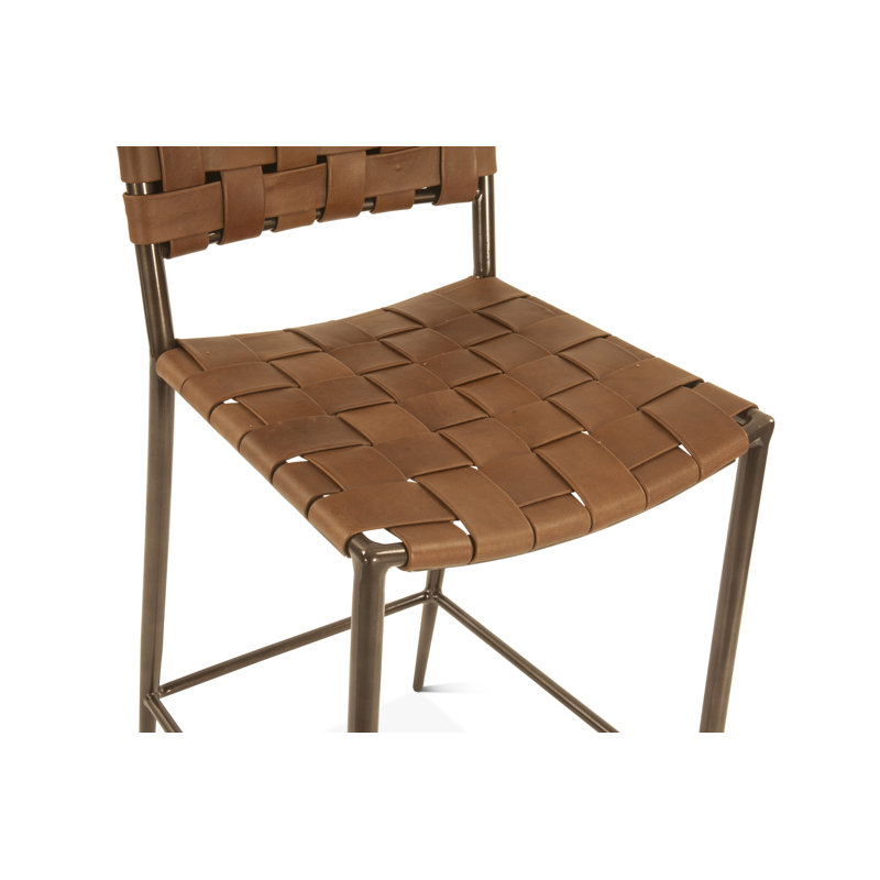 Lund 17" Counter Chair In Tobacco Buffalo Leather With Iron, Brown
