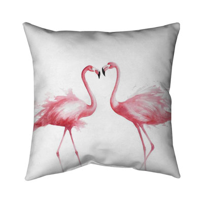 Two pink flamingo watercolor - 16"x16" Throw pillow - Poly twill - Print on demand
