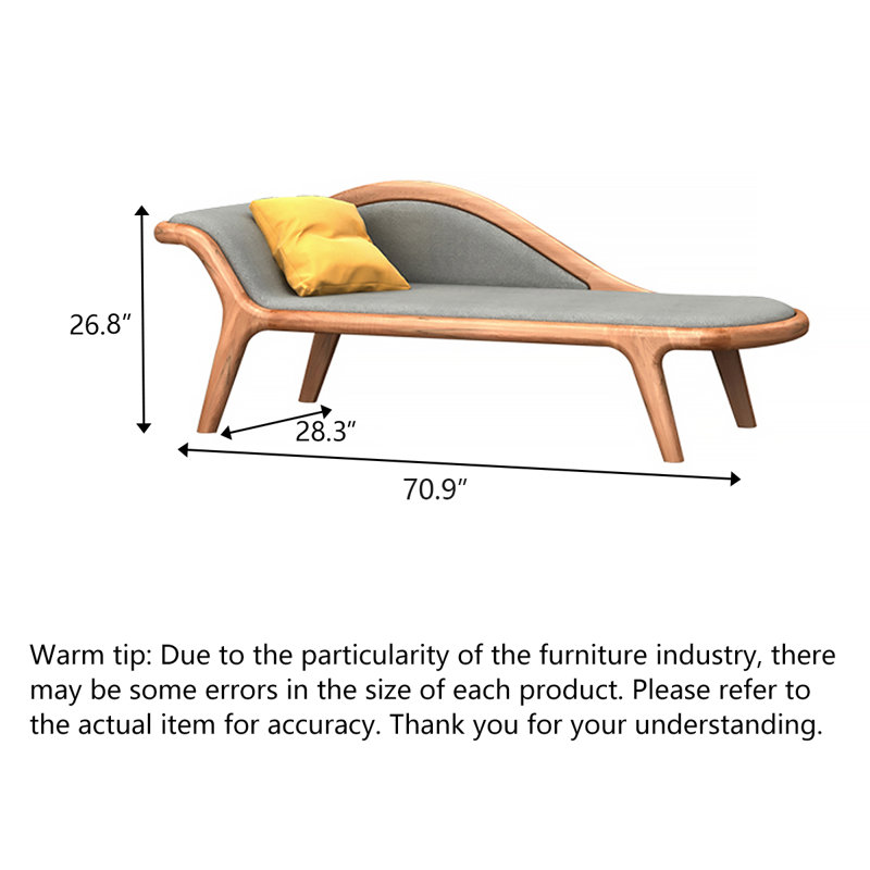 Chaise longue de style nordique en bois massif et tissu pour chambre et salon, Face à la gauche