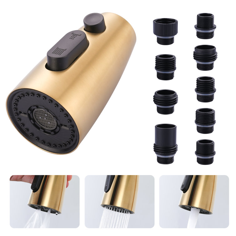 1/2 In. Pull Down Kitchen Faucet Spray Head Replacement 3-Function With 9 Adapters