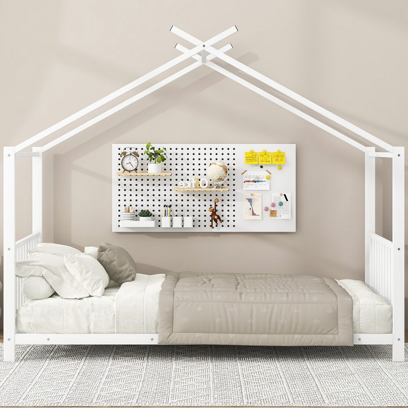Metal House Platform Bed, White