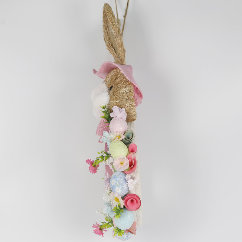 Couronne de Pâques avec œufs colorés 21 pouces Ansuma pour porte d'entrée, Rose