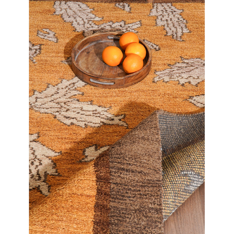 Or | Tapis d'intérieur brun en laine noué à la main, Rectangle 9 pi x 12 pi