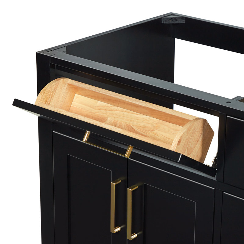 Hepburn 66'' Double Bathroom Vanity Base Only, Black, Satin Brass