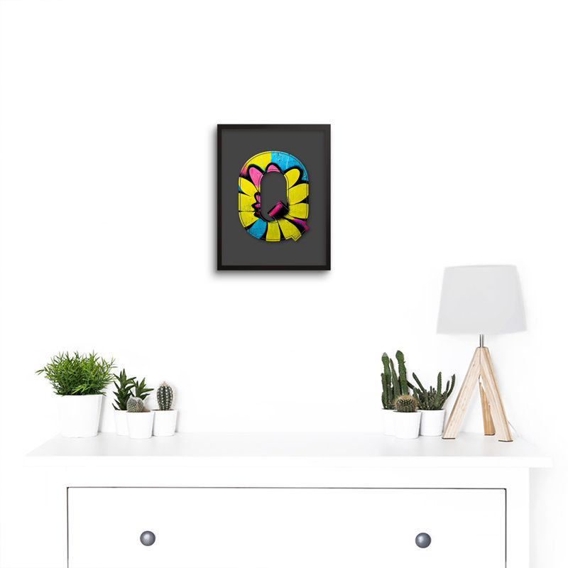 Letter Q Yellow Flower 1 Piece Single Picture Frame Wall Art