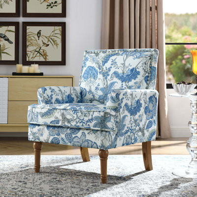 Chaise d'appoint Farmhouse Floral avec garniture cloutée et pieds en bois massif