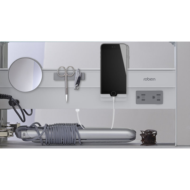 AiO Recessed Frameless Medicine Cabinet with 6 Adjustable Shelves and LED Lighting, 39.375" H x 29.25" W x 4" D, Left