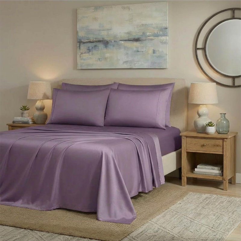 adamstown 1500 Thread Count 6 Piece Premium Cotton Rich Sateen Sheet Set, 4 Pillow Cases, 1 Fitted Sheet, 1 Flat Sheet, Fits Mattresses up to 16” Deep,  King Size, Lavender Purple