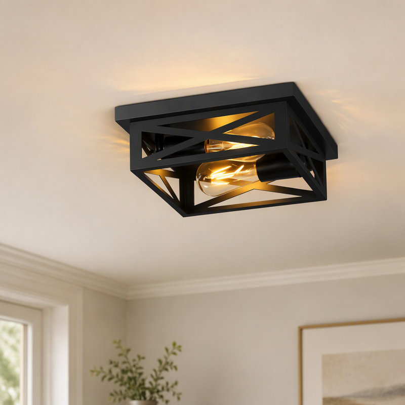 2 Pack 2-Light Matte Black Square Flush Mount Ceiling Light, Black