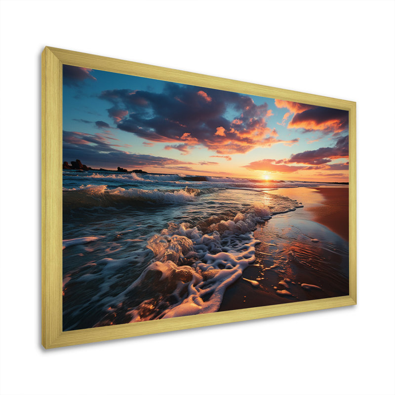 Coucher de soleil à l'horizon II, H 24 po x l 32 po x P 1 po, Encadrement doré