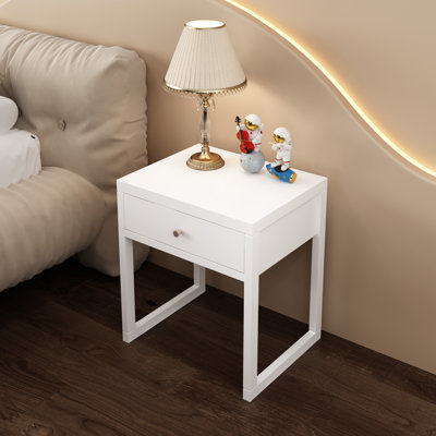 Table de chevet blanche moderne avec tiroir, idéale pour les lits à profil bas, chambre à coucher de style contemporain minimaliste facile à assembler, nettoyage