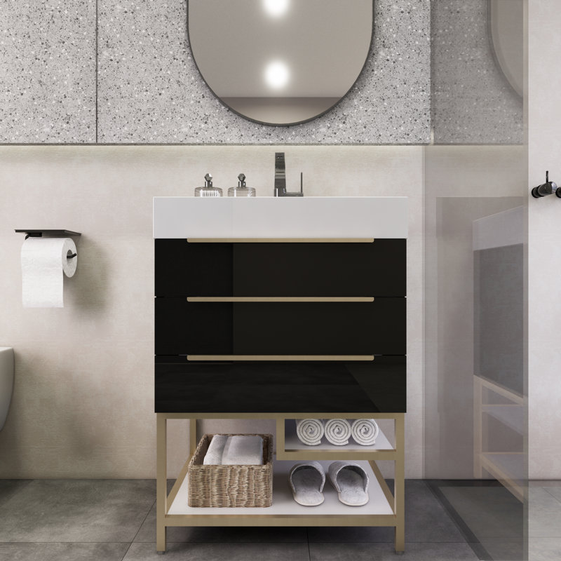 Meuble-lavabo simple 24 po Crooke, Noir très lustré