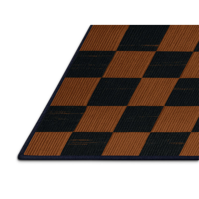 Tapis bleu à carreaux lavable à la machine, Rond 3 pi