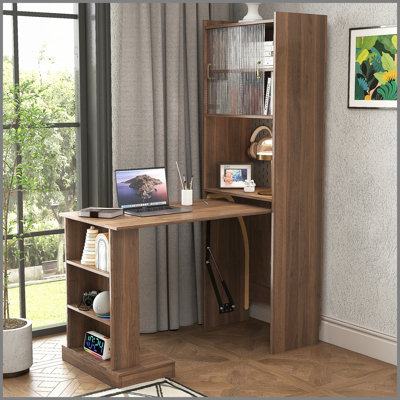 Folding Desk with Storage, Space-Saving Foldable Computer Desk for Small Spaces, Writing Study Table for Home Office, Bedroom, Dorm, Apartment