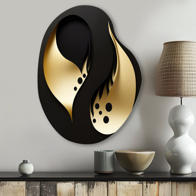 Golden Droplets On Black - Modern Geometric Pear Shape Assymterical Metal Wall Art