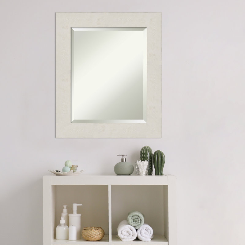 Akhia Narrow Beveled Wall Mirror, 25" x 21", Distressed Cream White