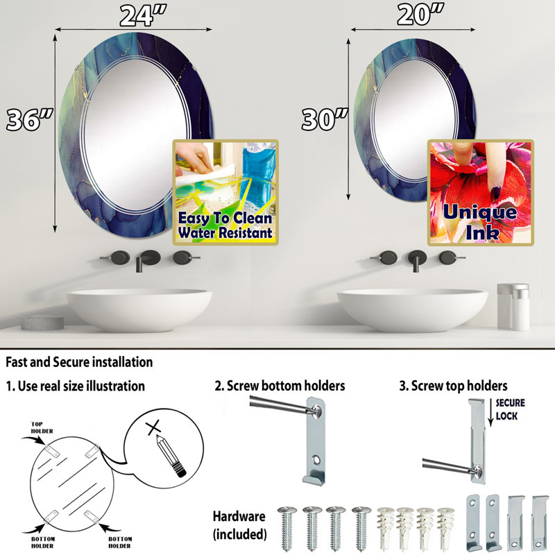Miroir de salle de bain sans cadre, 36 po x 24 po