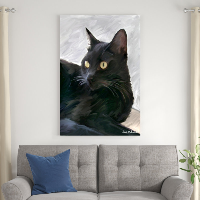 Portrait de chat noir, H 48 po x l 32 po x P 1,25 po