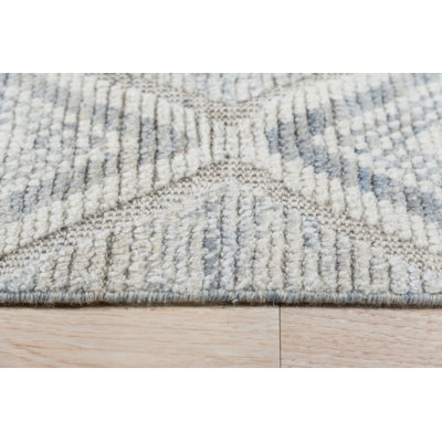 6x9 Ivory Hand-Knotted Wool Diamond Weave Geometric Modern Contemporary Carpet Rug