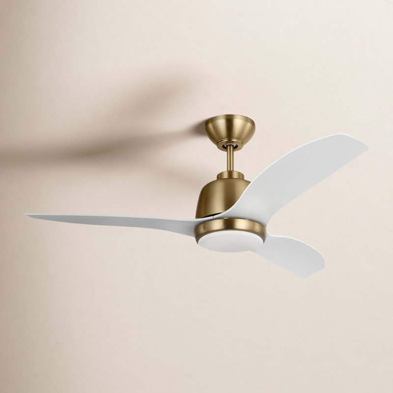 LED Downrod Ceiling Fan, 15.18" H x 44" W x 44" D, White, Satin Brass