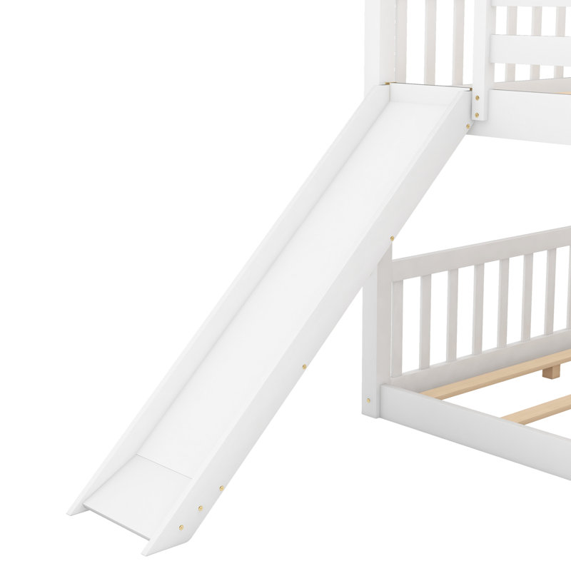 Compact Full Over Bunk Bed With White And Versatile Slide - Space Efficient Easy Assembly