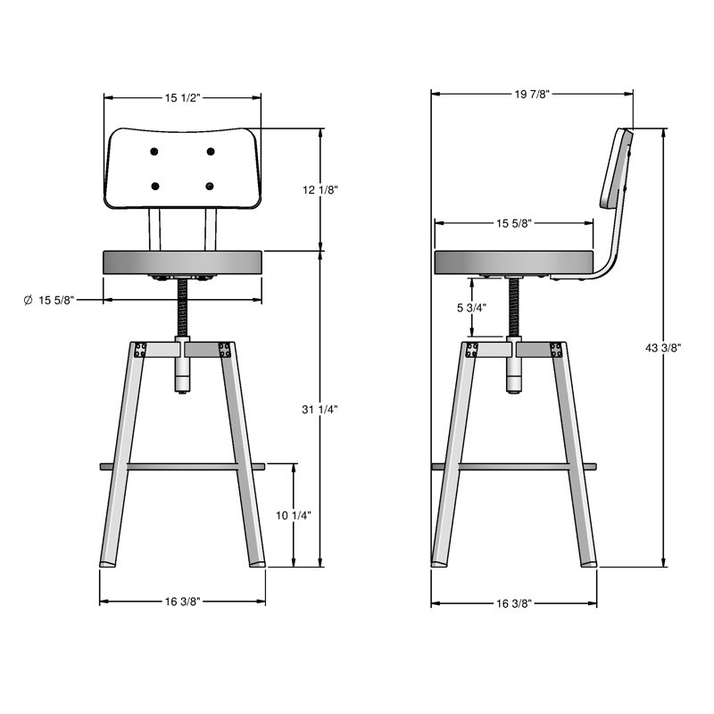 Tabouret de bar et de comptoir réglable Symmetry, Siège brun / cadre noir