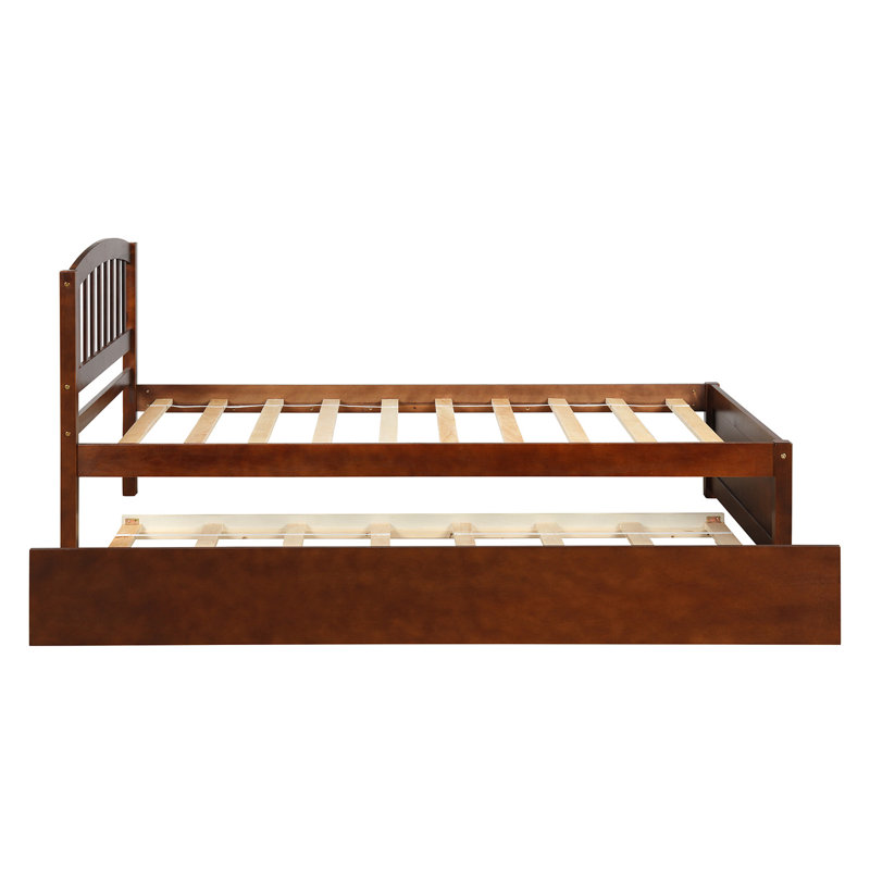  Platform Bed Wood Frame with Trundle, Timeless and Practical, Brown