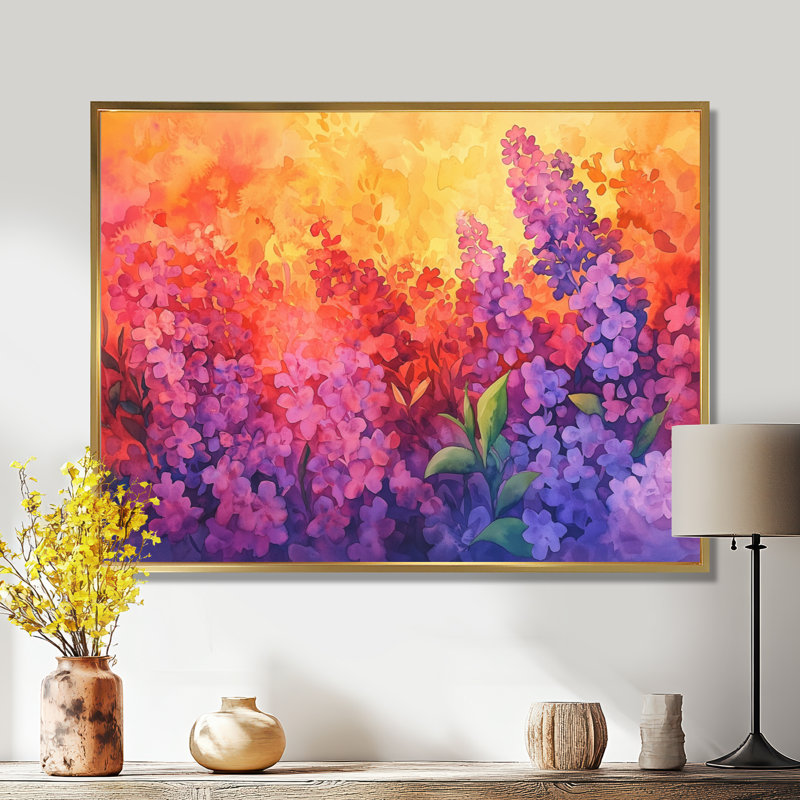 Décoration murale lilas mauve coucher de soleil dans les jardins botaniques V - Lilas, H 12 po x l 20 po, Doré