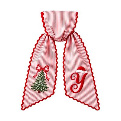 Christmas Wreath Sash Bow Red White Striped Fabric Wreath Decor with Embroidery Letter Front Door Wreath Bow for Decor Christmas Decorations Gifts