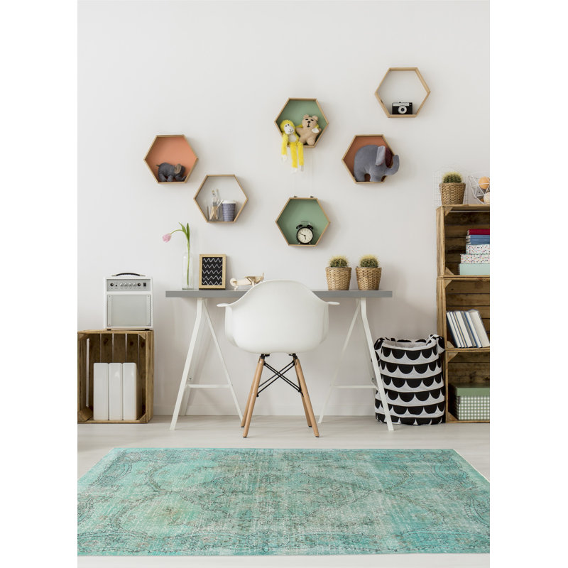 Tapis turquoise à transition de couleur 7 pi 9 po x 9 pi 10 po