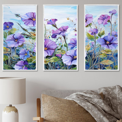 Purple Morning Glory Flowers - Flowers Canvas Art Set