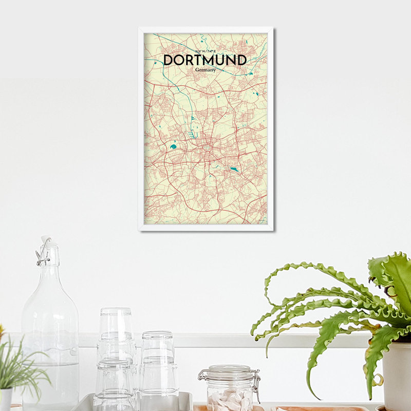 Carte de la ville de Dortmund, impression à Oranje, H 17 po x l 11 po, Vert / beige
