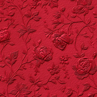 Adhésif mural rouge à motif floral rose