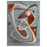 Mid Century Modern Hand Knotted Geometric Area Rug