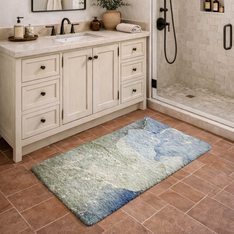 Tapis de qualité supérieure lavable à la machine à poils longs ADS517, Bleu, 2 pi 6 po x 3 pi 10 po